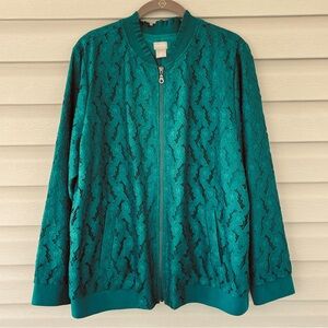 Chico's Turquoise Jewel Tone Lace Bomber Jacket Size 3